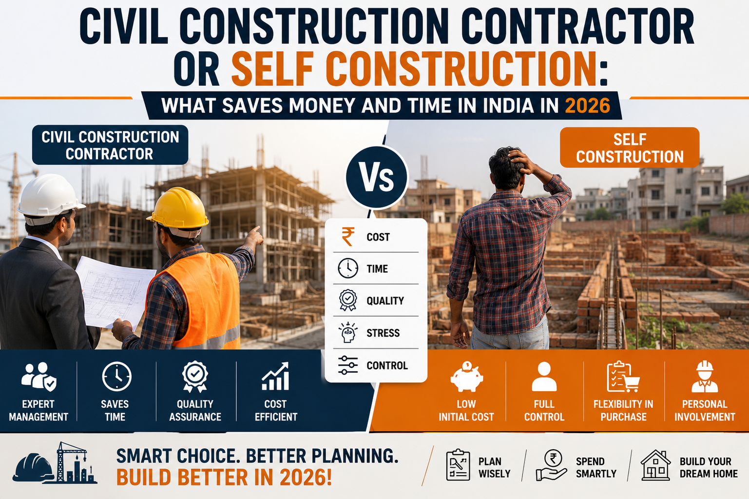Civil Construction Contractor or Self Construction: What Saves Money and Time in India in 2026